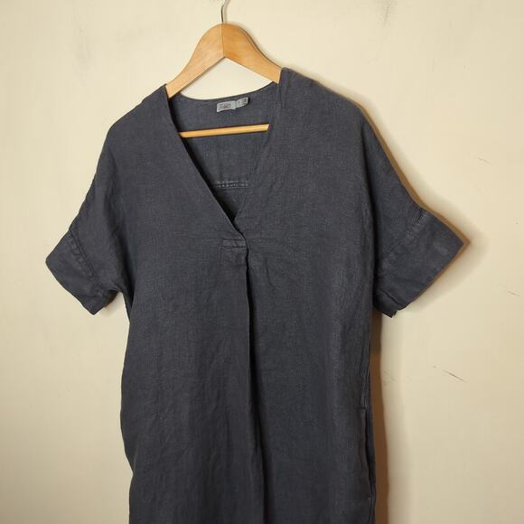 Faherty Sanibel Linen Dress V-Neck Short Sleeve Pockets - Picture 5 of 11